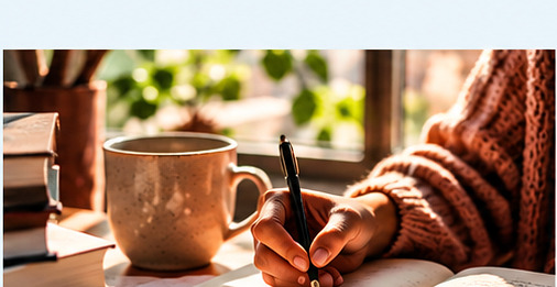 Writer working on a manuscript in an open notebook